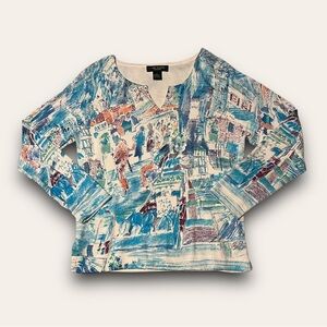 Vintage Silk Blend Top Graphic Mark Richards Size Large Shoe Diva Downtown Girl